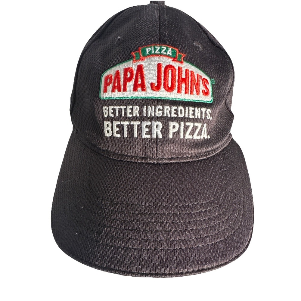 Papa John's Pizza Strapback Hat Black One Size Embroidered Adjustable‎